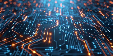 Aufkleber - Abstract digital circuit board with nodes and connections, symbolizing technological strategy and innovation