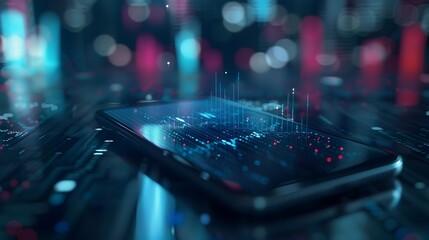 Leinwandbilder - Smartphone Screen with Floating Digital Data and Analytics Visualizations