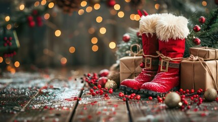 Canvas Print - Santa's Boots with Christmas Decorations