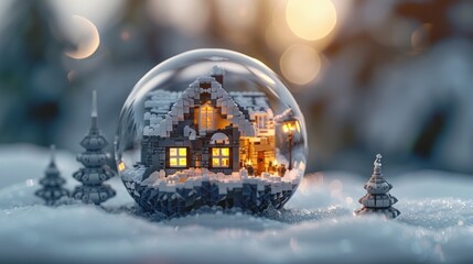 Sticker - Cozy Winter Wonderland: A Miniature House in a Snow Globe