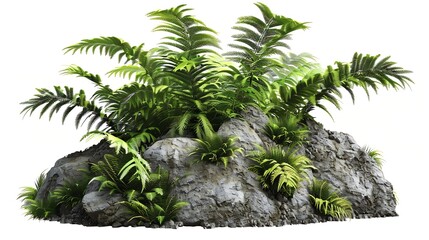 Aufkleber - Tropical plant stone rock fern bush tree isolated on white background with clipping path : Generative AI
