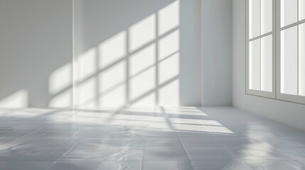 Poster - Abstract white studio background for product presentation Empty gray room with shadows of window Display product with blurred backdrop : Generative AI