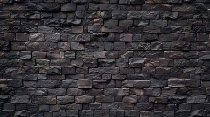 Poster - Dark brick wall pattern with chaotic masonry order Background texture or resource for 3d texturing Many bricks in big modern stone wall in full frame : Generative AI