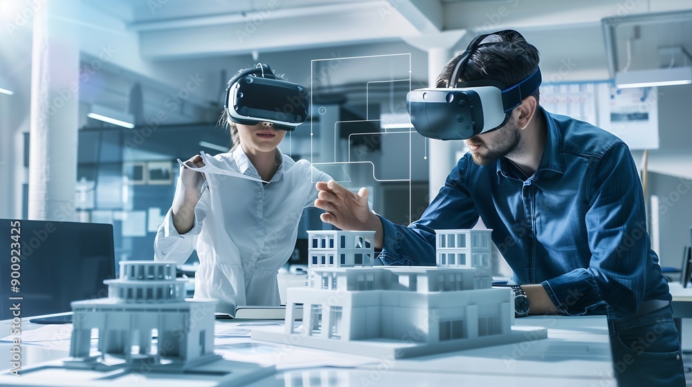Technology futuristic virtual reality design Team Architect or Engineer ...