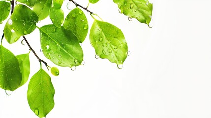 Aufkleber - Green leaves branch with drop isolated on white background with clipping path : Generative AI