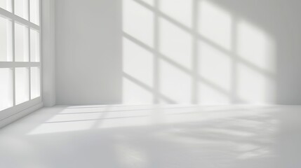 Leinwandbilder - Abstract white studio background for product presentation Empty gray room with shadows of window Display product with blurred backdrop : Generative AI