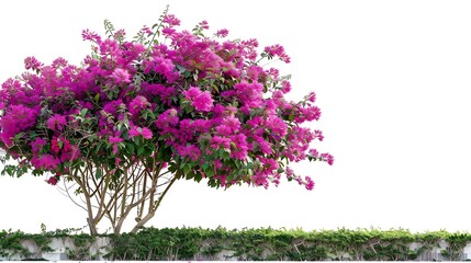 Aufkleber - Tropical plant fence bush shrub surfinia pink tree isolated on white background with clipping path : Generative AI