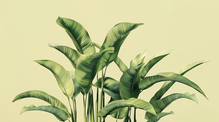 Wall Mural - green ribbed plantain plant beautiful floral background 3d render : Generative AI
