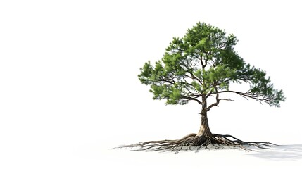 Isolated Pine Tree on White Background  Lone pine tree with visible roots isolated on a white background symbolizing growth and natural beauty : Generative AI