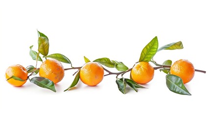 Poster - Fresh orange fruits with branch and leaves isolate on white background Clipping path : Generative AI