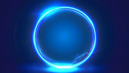 Wall Mural - blue circle neon ring on dark background