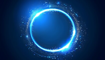 Wall Mural - blue circle neon ring on dark background