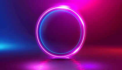 blue circle neon ring on dark background