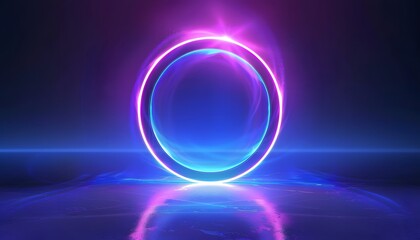 blue circle neon ring on dark background