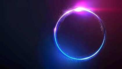 Wall Mural - blue circle neon ring on dark background