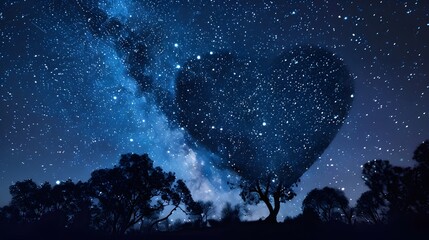 bright stars in a night sky arranged in the shape of a heart, romantic magic night, love and valenti