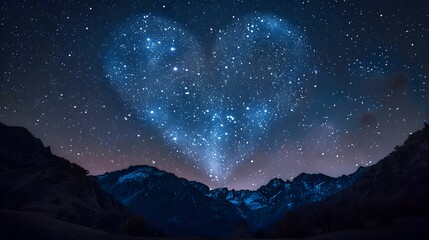 bright stars in a night sky arranged in the shape of a heart, romantic magic night, love and valenti