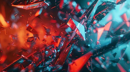 Canvas Print - A colorful, abstract image of shattered glass with red and blue tones