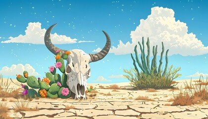 Wall Mural - cow head carcass in the hot desert