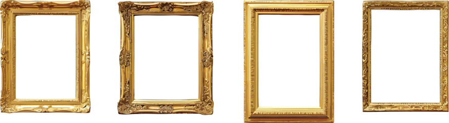 exquisite collection of gold vintage picture and photo frames isolated on a sleek black background, 