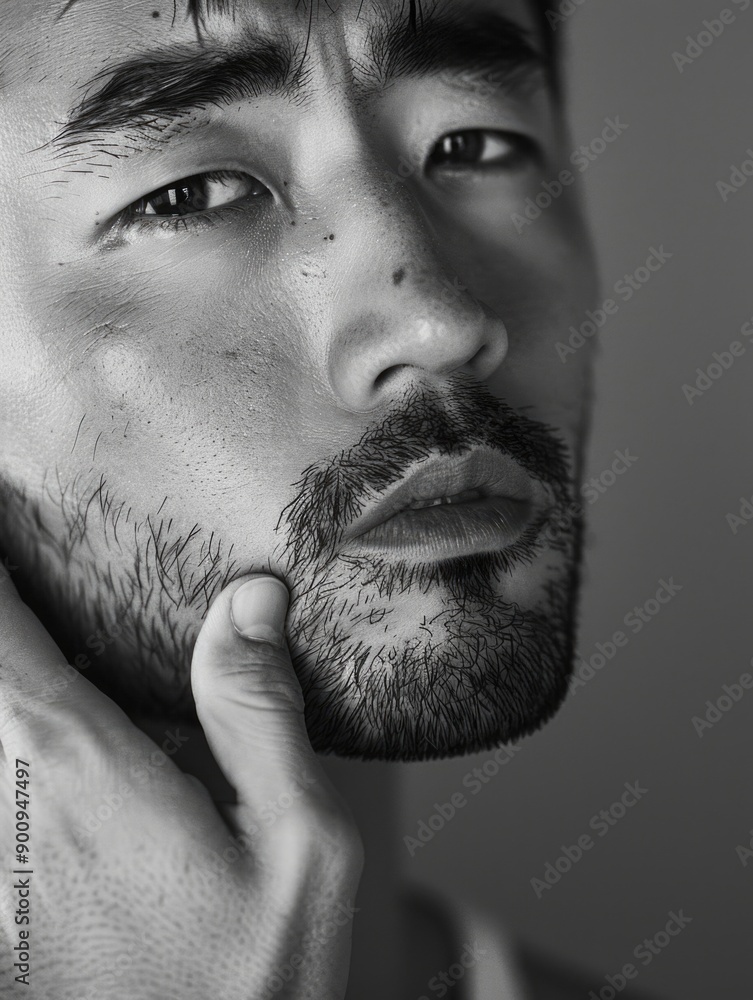 A black and white photograph of a man with a beard, suitable for use in ...