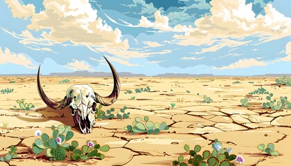 Wall Mural - cow head carcass in the hot desert