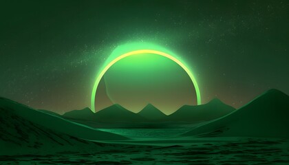 Space scene. Green nebula with  planet