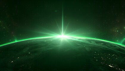 Space scene. Green nebula with  planet
