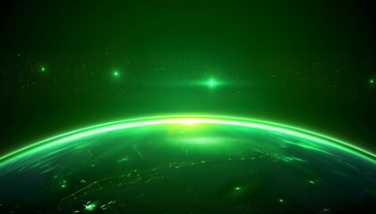 Space scene. Green nebula with  planet