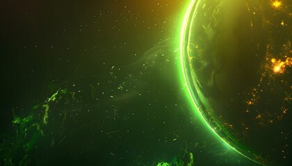 Space scene. Green nebula with  planet