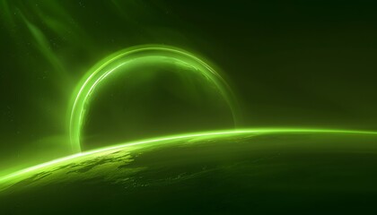 Space scene. Green nebula with  planet
