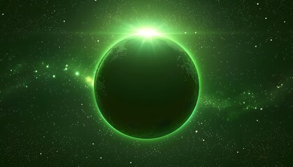 Space scene. Green nebula with  planet