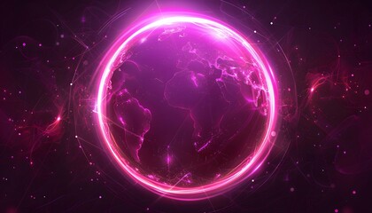 Wall Mural - pink glowing circle crystal on dark background