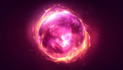 Wall Mural - pink glowing circle crystal on dark background