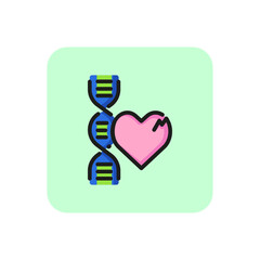 Sticker - Genetic heart diseases line icon. Damaged heart and DNA. Health care concept. Can be used for topics like genetics, medical research, healthcare