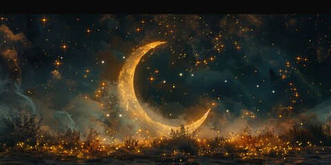the sky with star and crescent moon, generative ai