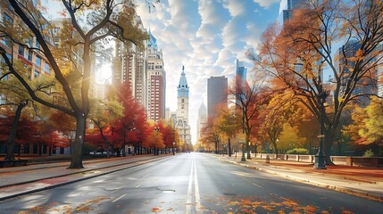 Wall Mural - Philadelphia Pennsylvania USA in autumn overlooking Benjamin Franklin Parkway : Generative AI