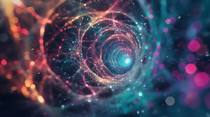 Wall Mural - swirling abstract tunnel of glowing particles and vibrant colors evoking a sense of cosmic wonder an