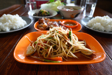 Wall Mural - Northern Thai food, Tradition local Thai food on wooden table