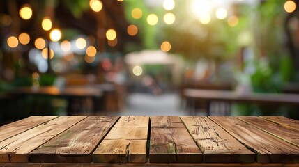 Wall Mural - Empty wood table with blur interior outdoor space coffee  restaurant or cafe for background : Generative AI