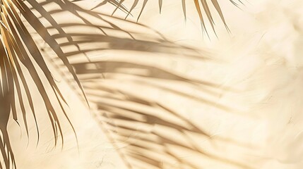 Aufkleber - Natural palm leaf shadow on light beige sandy color background banner with copyspace Summer minimal concept daylight in sunny day top view plant sun shade nature environment pattern ne : Generative AI