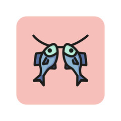 Wall Mural - Dried fish line icon. Hanged fish, rope, catch. Seafood concept. Can be used for topics like fishing, market, stock fish