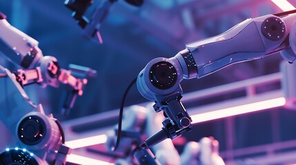 Aufkleber - MLP Smart industry robot arms for digital factory production technology showing automation manufacturing process of the Industry 40 or 4th industrial revolution and IOT software to con : Generative AI