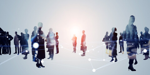 Poster - Multinational business people and communication network concept. Wide angle visual for banners or advertisements.