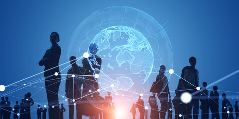 Poster - Multinational business people and global communication network concept. Wide angle visual for banners or advertisements.