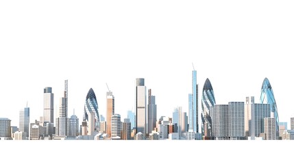 Poster - cityscape of london united kingdom isolated on white background modern high rise building and tower 