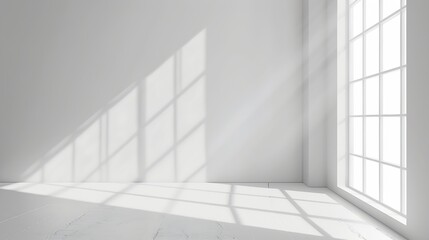 Poster - Minimal abstract light gray background for product presentation Soft shadow and light from windows on white wall : Generative AI