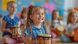 © WS Studio 1985 - Preschoolers participating in a music class, playing instruments and singing, bright and cheerful atmosphere, nurturing their musical talents, copy space