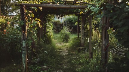 Wall Mural - natural garden arbor in an allotment garden : generative ai