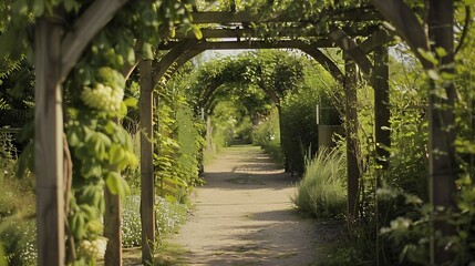 Wall Mural - natural garden arbor in an allotment garden : generative ai
